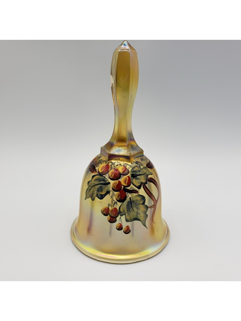 Vintage Fenton Bell Berries on Autumn Gold Iridescent HP Signed 1996 Holly